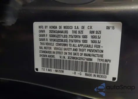 2015 Honda Cr-V Lx из США, поврежденный, VIN 3CZRM3H32FG716084